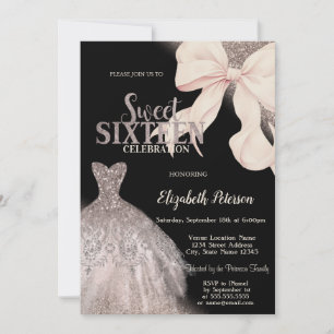 Invitation Robe à paillettes à nœud rose noir Sweet 16