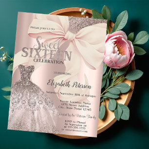 Invitation Robe à paillettes avec nœud rose chic Rose Gold Sw