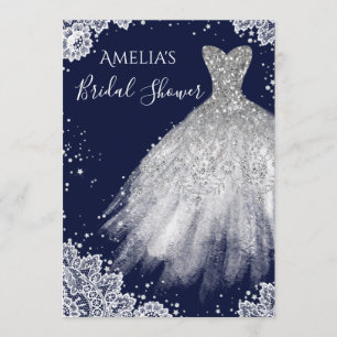 Invitation Robe à paillettes blanche en dentelle marine pour