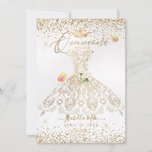 Invitation Robe à paillettes blanche et or PixDezines Quincea