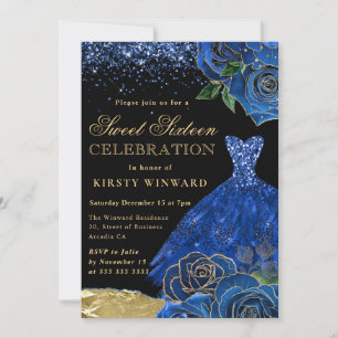 Invitation Robe à paillettes bleues et dorées Glam Roses Swee