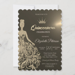 Invitation Robe à paillettes dorées de luxe pour Quinceanera