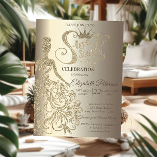 Invitation Robe à paillettes dorées, Diadème, Diamants Champa
