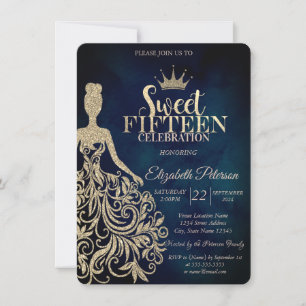 Invitation Robe à paillettes dorées, Diamants Bleu marine Swe