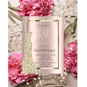 Invitation Robe à Paillettes Dorées Rose pour 50ème Anniversa