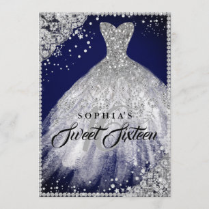 Invitation Robe à paillettes en dentelle de diamant Navy Silv
