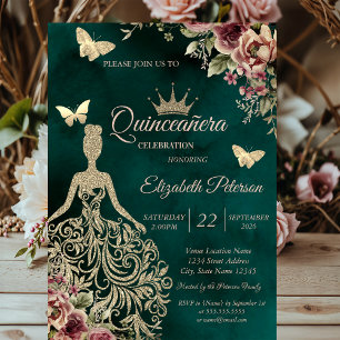 Invitation Robe à paillettes, Quinceañera florale papillon ve