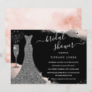 Invitation Robe à paillettes Silver Blush pour la douche de l