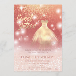 Invitation Robe adorable charmant rose or glittery ombre