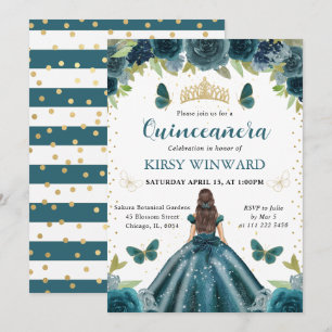 Invitation Robe Aqua Sombre Princesse Brune Quinceanera