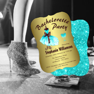 Invitation Robe Aqua sur Gold Bachelorette Party
