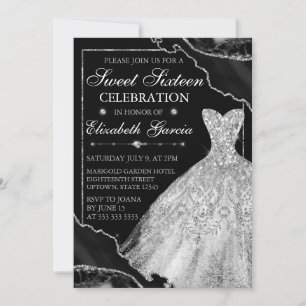 Invitation Robe aquarelle blanche et agate scintillante Sweet