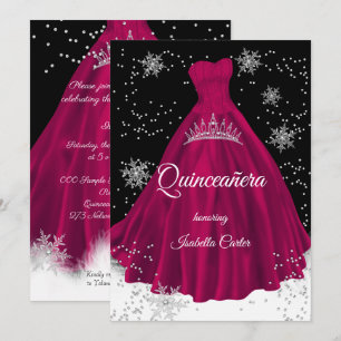Invitation Robe argent flocon de neige rose Bourgogne pour Qu