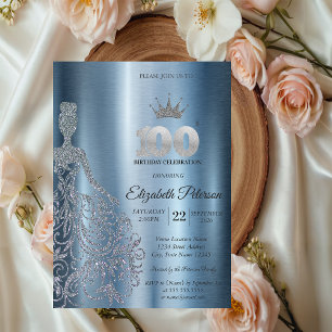 Invitation Robe argent pailletée, Diamants Bleus 100e Anniver