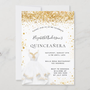 Invitation Robe blanche en or parties scintillant Quinceanera