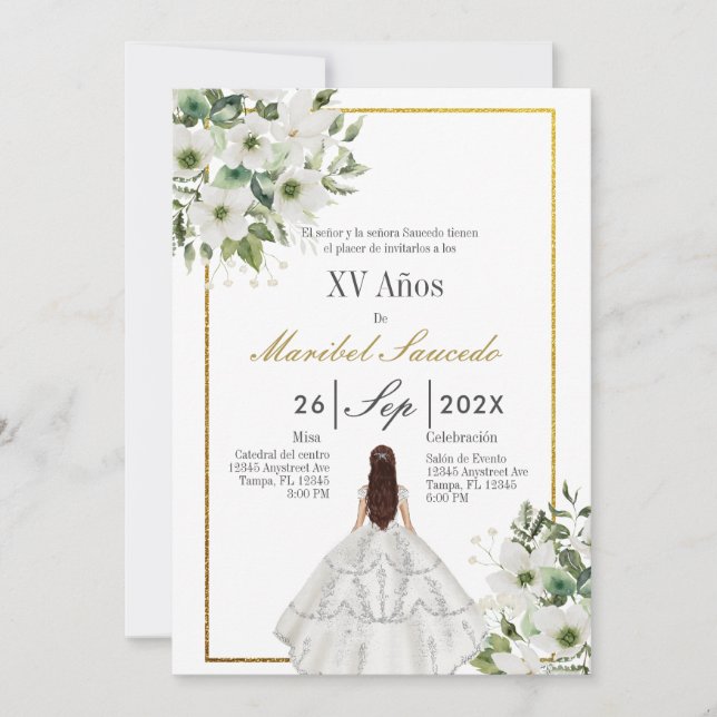 Invitation Robe blanche quinceañera (Devant)