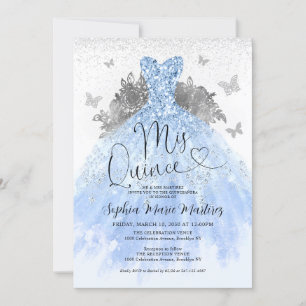 Invitation Robe bleu Dusty Mis Quince Quinceañera