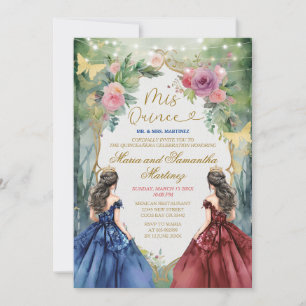 Invitation Robe bleu et rouge Twin Floral Princess Mis Quince