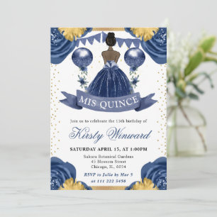 Invitation Robe Bleu Marine Princesse à peau foncée pour Quin