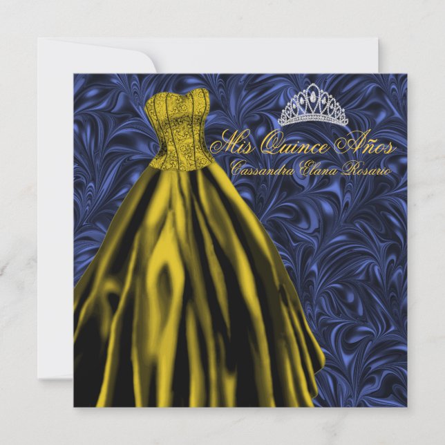 Invitation Robe bleu or bleu bleu marine Quinceanera (Devant)