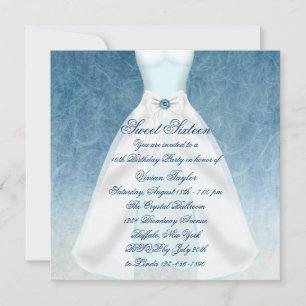 Invitation Robe bleu sarcelle fête de 16 ans