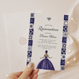 Invitation Robe Bleue Carreaux Artistiques Quinceañera Invita