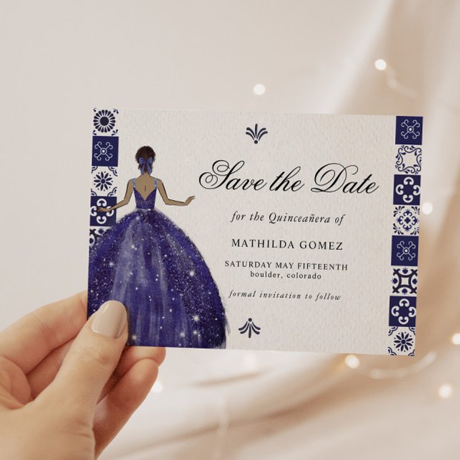 Invitation Robe Bleue Carreaux Mur Quinceañera Enregistrer La (Créateur téléchargé)