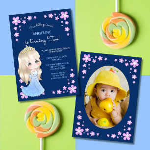 Invitation Robe Bleue Cute Princesse Floral Photo Anniversair