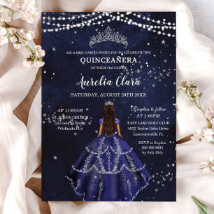 Invitation Robe bleue de la Marine étoilée Silver Quinceañera