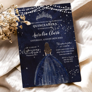 Invitation Robe bleue de la Marine étoilée Silver Quinceañera