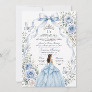 Invitation Robe bleue de Quinceañera 15 ans princesse couronn