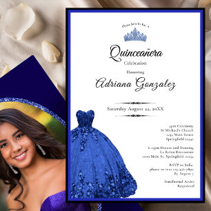 Invitation Robe bleue élégante 15e anniversaire Quinceanera