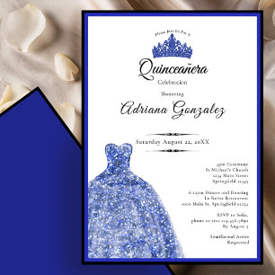 Invitation Robe bleue élégante 15e anniversaire Quinceanera