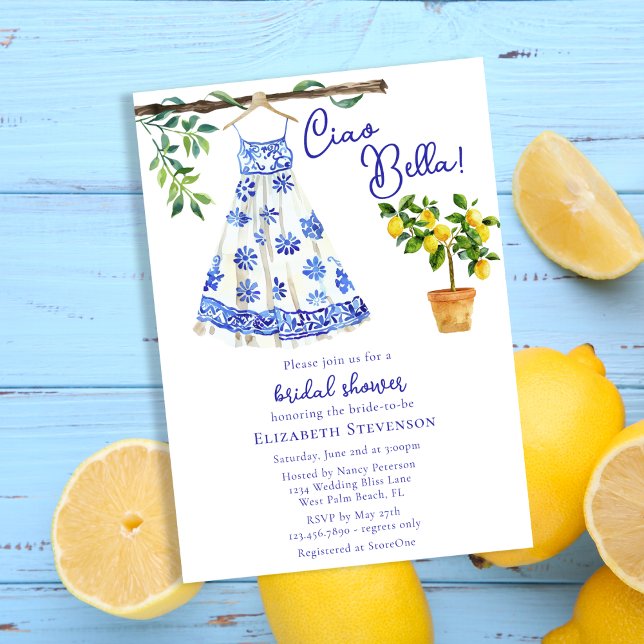 Invitation Robe Bleue Italienne Cute Ciao Bella Fête des mari (Créateur téléchargé)