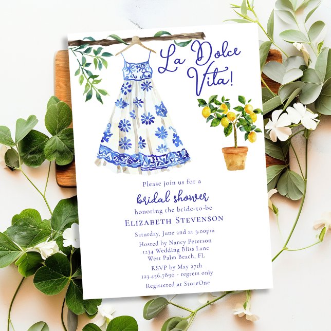 Invitation Robe bleue italienne La Dolce Vita Fête des mariée (Créateur téléchargé)