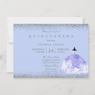 Invitation Robe bleue Parties scintillant argent Quinceanera 