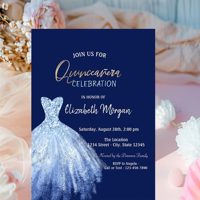 Invitation Robe Bleue Stars Galaxy Marine Bleu Quinceañera (Créateur téléchargé)