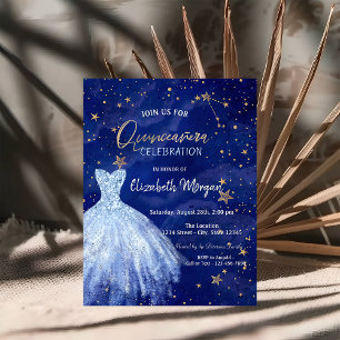 Invitation Robe Bleue Stars Galaxy Quinceañera