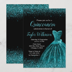 Invitation Robe bleue turquoise Faux Parties scintillant Quin