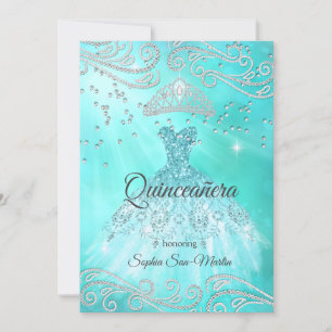 Invitation Robe bleue turquoise Silver Quinceanera 15e annive