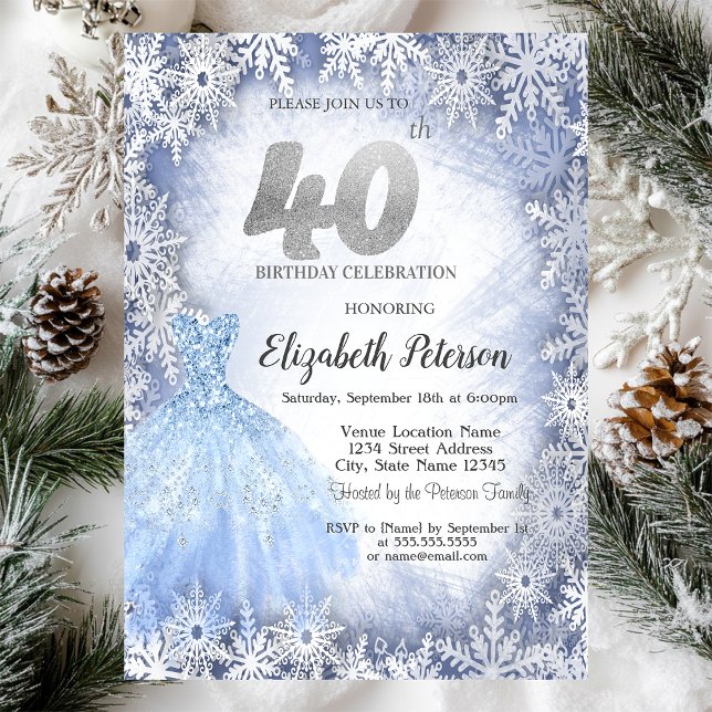 Invitation Robe Blue Snowflakes hiver 40e anniversaire (Créateur téléchargé)