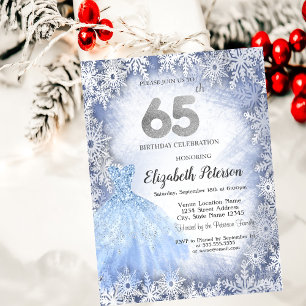 Invitation Robe Blue Snowflakes hiver 65e anniversaire