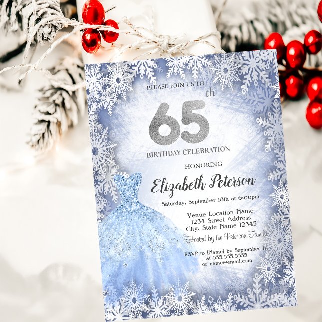 Invitation Robe Blue Snowflakes hiver 65e anniversaire (Créateur téléchargé)