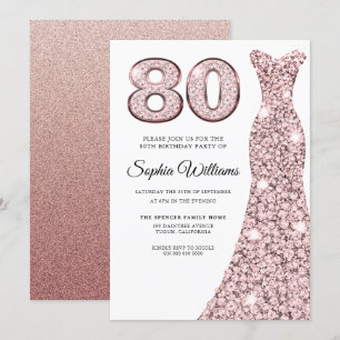 Invitation Robe Blush rose femme 80e anniversaire fête