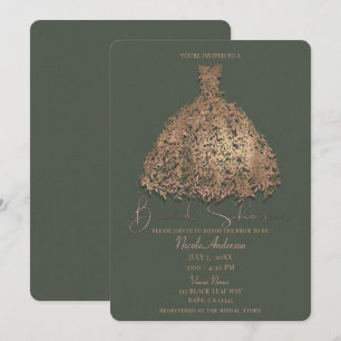 Invitation Robe botanique verte et or rose pour la douche de