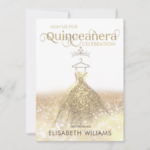 Invitation Robe brillante parties scintillant or ombre tiara