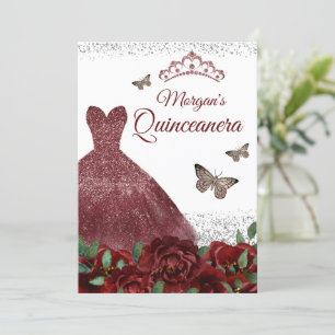 Invitation Robe Burgundy étincelante Papillon Quinceanera