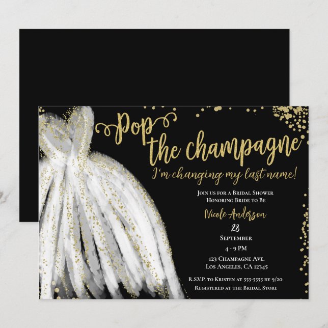 Invitation Robe Champagne Pop & Fête des mariées Parties scin (Devant / Derrière)