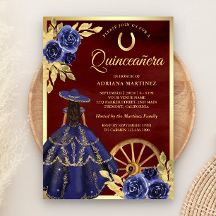 Invitation Robe charro florale marine Quinceanera Bourgogne