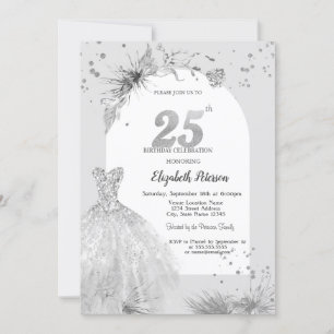 Invitation Robe chic gris hiver 25e anniversaire